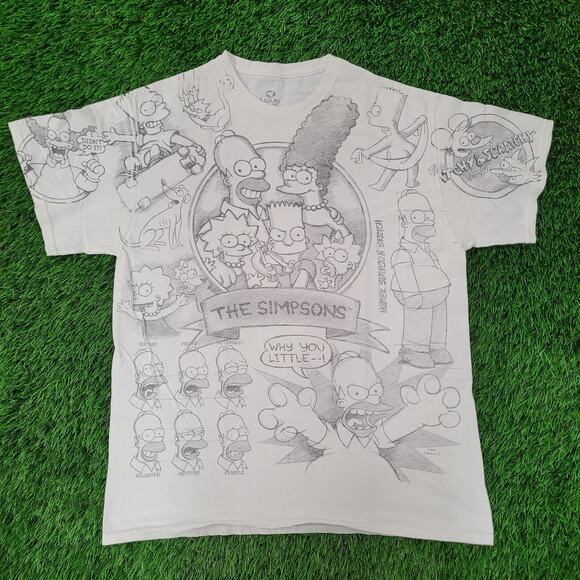 Simpsons AOP Shirt Womens Large 20x26 Matt-Groening Homer Bart - Picture 1 of 13